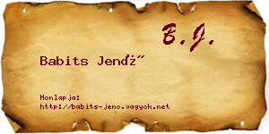 Babits Jenő névjegykártya